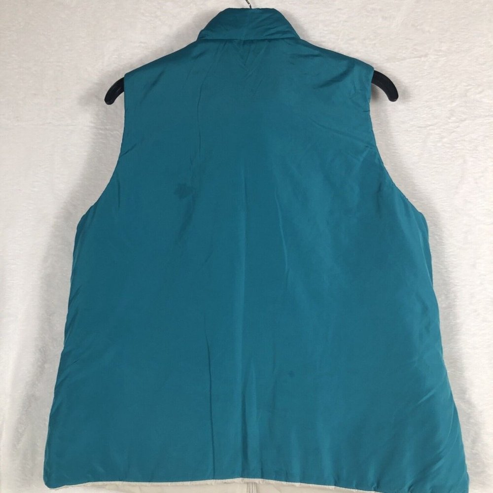 Merona Womens Size Large Reversible Puffer Vest Cream Teal Full Zip Pockets Cute - Picture 6 of 12